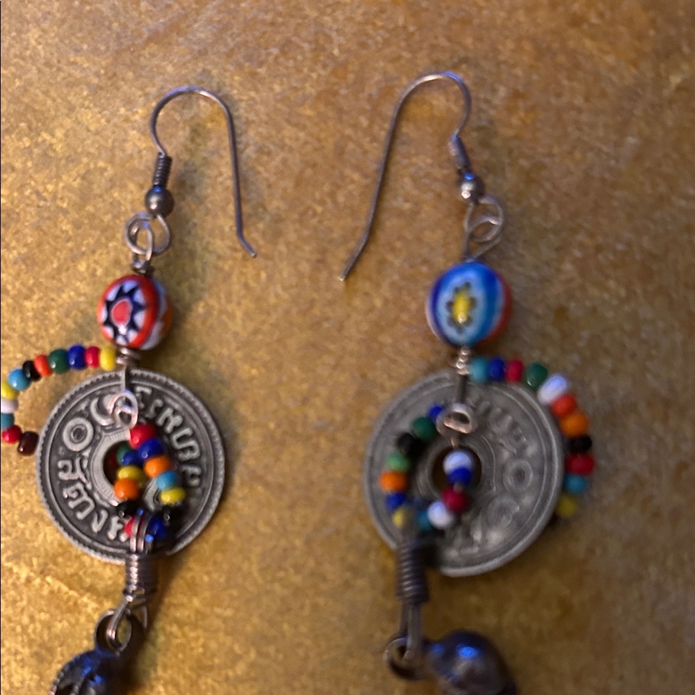 Colorful Bead and Coin Dangle Earrings - Multicolor - Picture 8 of 8